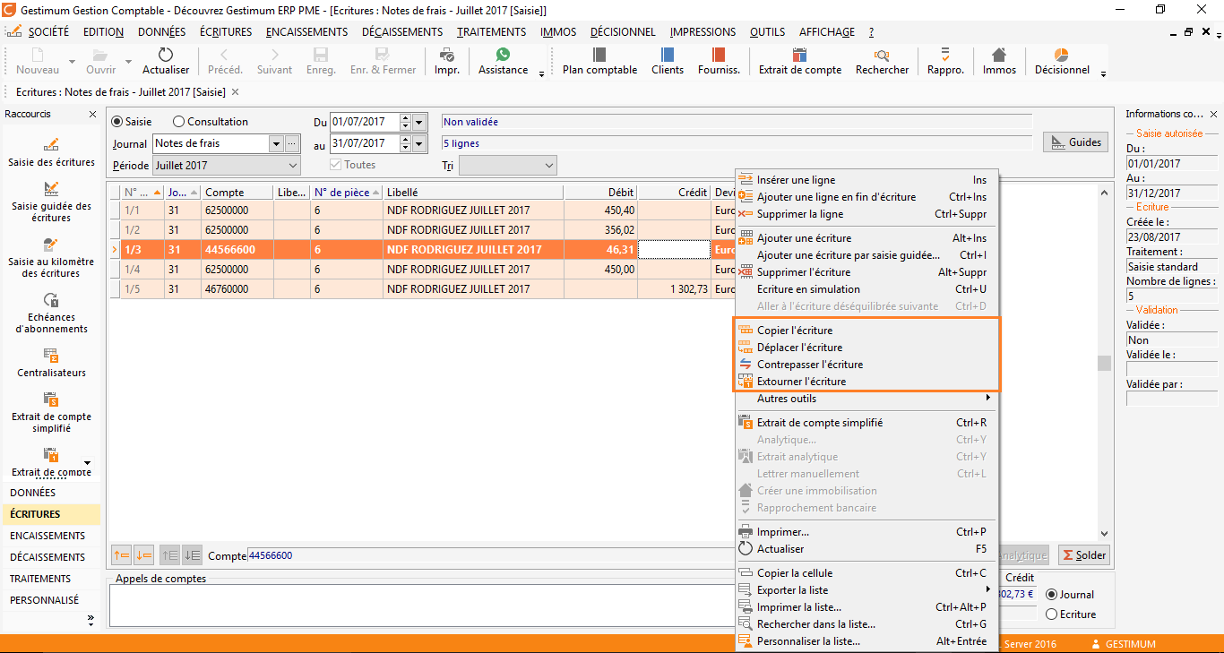 Traitement Ecritures Comptables - Gestimum ERP